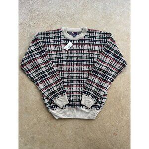 Vintage GFC Trading Co. Plaid Acrylic Crewneck Sweater Size L Beige/Green/Red O3